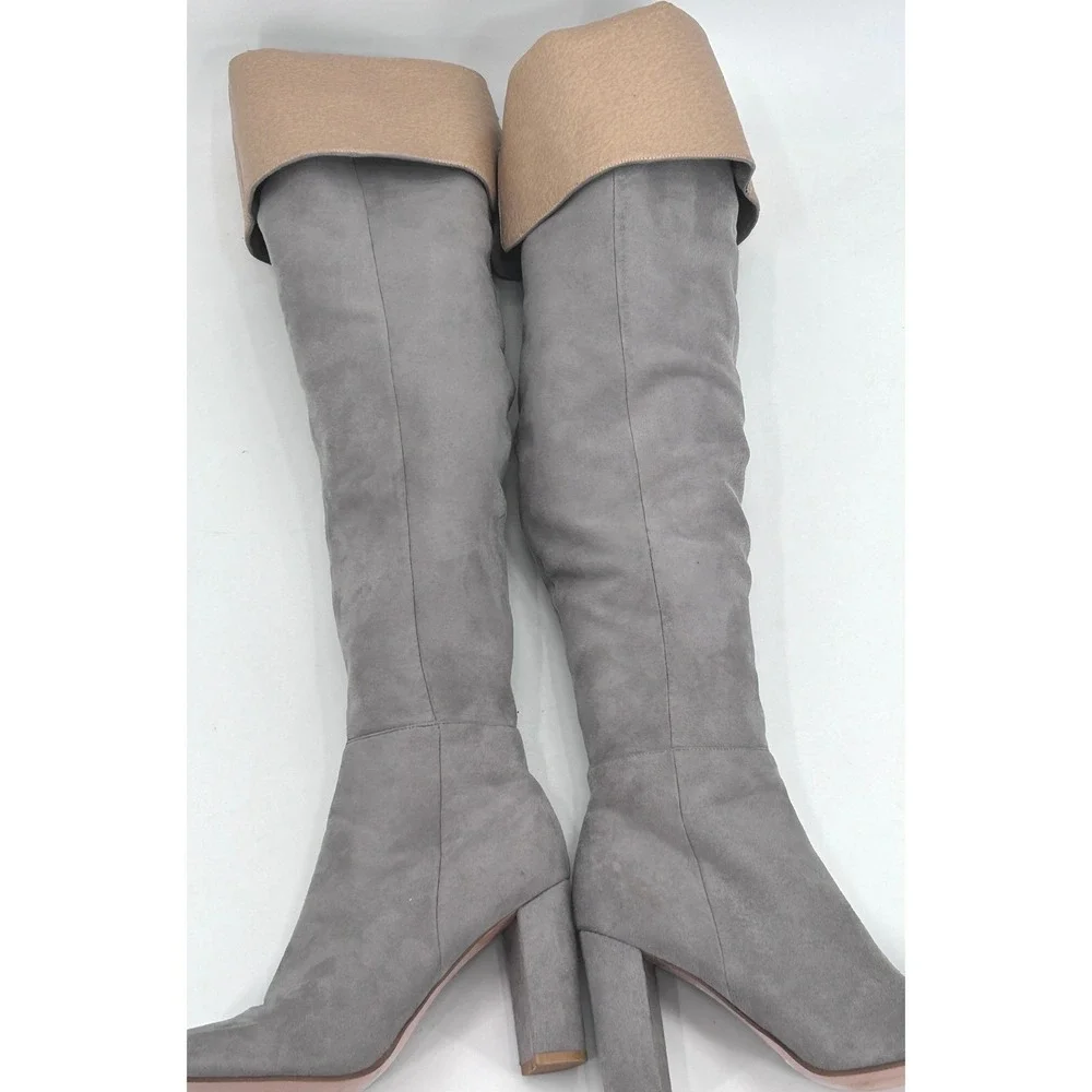 EGO Gray Faux Suede Over the Knee Boots Women's Size 7 Block Heel City Chic